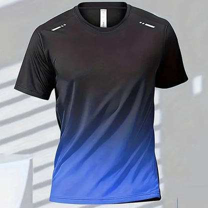 Men's Gradient Print T-Shirt – Breathable Quick-Dry Round-Neck Top