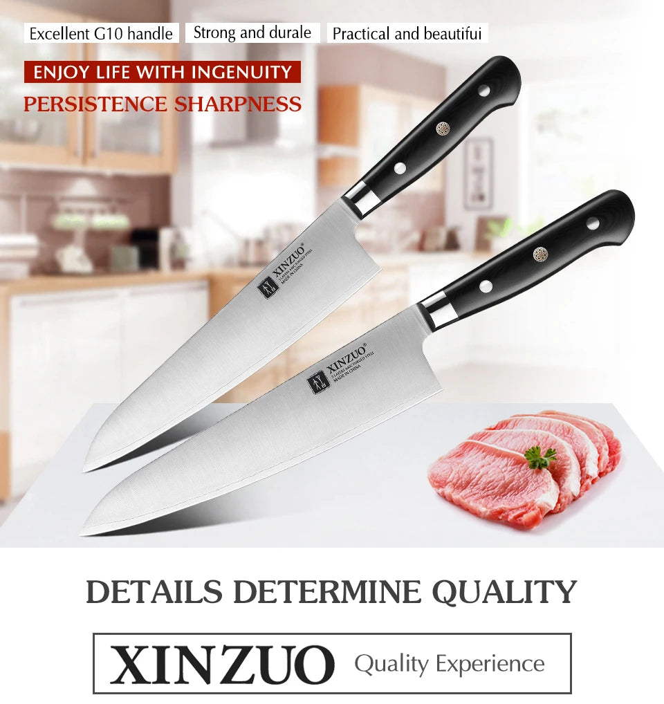 XINZUO 210mm Chef Knife - 3 Layer 440C Core Clad Steel Gyutou with G10 Handle