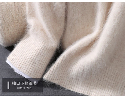 Men's 100% Pure Mink Cashmere Sweater V-neck Pullover Knit Bottoming Shirt Autumn And Winter New Long-Sleeve High-End Mink Tops