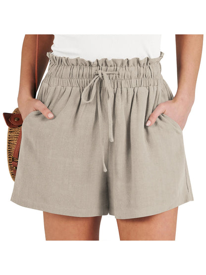 Women's Shorts Breathable Drawstring Elastic Waist Lightweight Solid Color Casual Business Style Fashion Linen Shorts