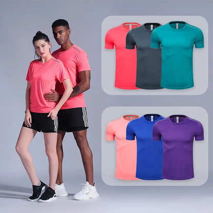 Men Women Quick Dry Short Sleeve Sport T Shirt Gym Jerseys Fitness Shirt Trainer Running T-Shirt Teenager Breathable Sportswears