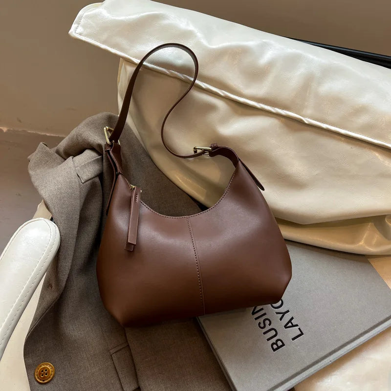 PU Leather Crossbody Bag | Women’s Small Retro Baguette Style Shoulder Bag with Hasp Closure