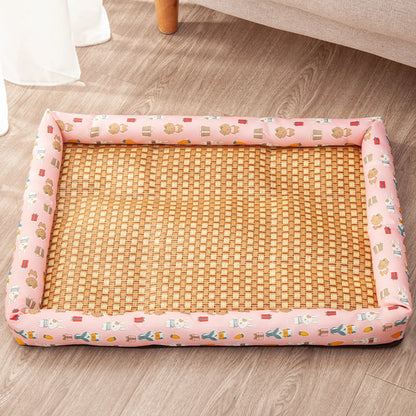Square Summer Cooling Sleeping Dog Bed for Large Dog Cushion Spring Breathable Antislip Cat Bed bamboo Cat Mat Pet Bed for Dog