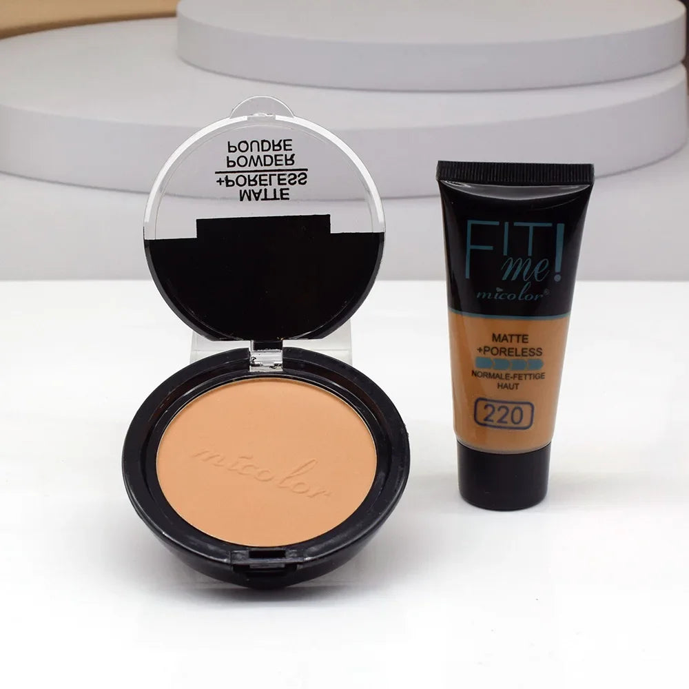 Micolor Fit Me 2 IN 1 Matte Black Skin Liquid Foundation Setting Powder Makeup Set Moisturizing Face Concealer Skin Makeup
