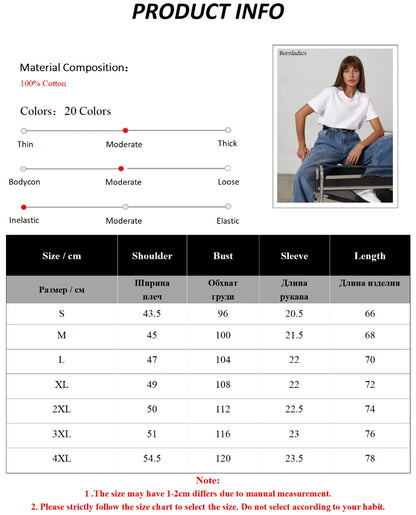 Wolfeel Summer 100% Cotton Women's T-shirt Bottoming Basic Fashionable Solid Lady Short Sleeve Loose Tops Shirts 230g/㎡ Tops