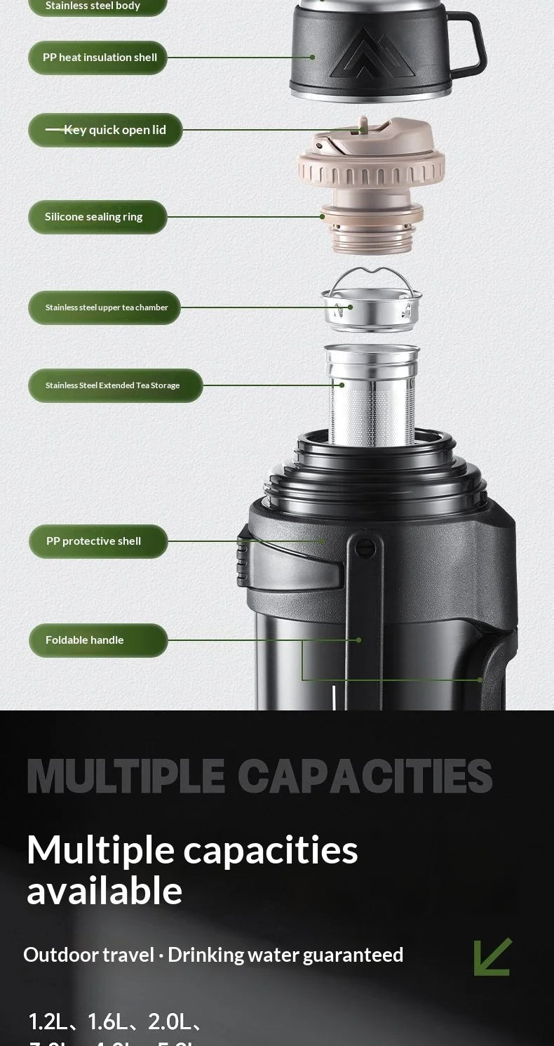 Large Capacity 1L Vacuum Water Bottle Double Wall Insulated 316 Stainless Steel with Handle Leak Proof for Car Office