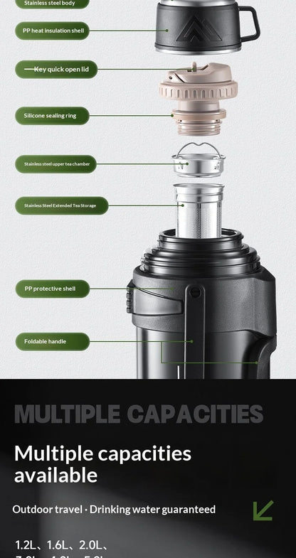 Large Capacity 1L Vacuum Water Bottle Double Wall Insulated 316 Stainless Steel with Handle Leak Proof for Car Office