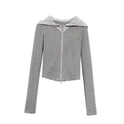 Tonngirls Y2k Japanese Hoodies Women Long Sleeve Striped Sweatshirt Streetwear American Striped Hoodies With Zipper E-girls