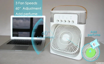 Portable 3-in-one Fan Air Conditioner with LED Light Humidifier and Timing Function Desktop Spray Fan for Home Office