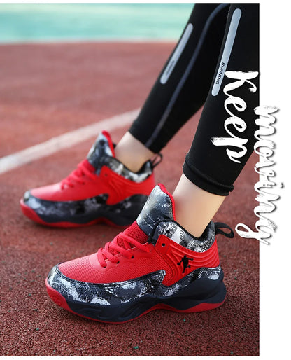 Children Basketball Shoes - Kids Sneakers Lace Up | Non Slip PU Leather High Top