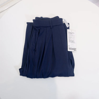 Pocketed suit pants with pleats, cool feeling, versatile wide-legged, long pants, casual, straight-cut, elastic waist