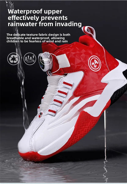 Children Basketball Sports Shoes Swivel Button Casual Shoes Four Seasons Kids Mesh Sneaker Non-slip Boys Girls Outdoor Training