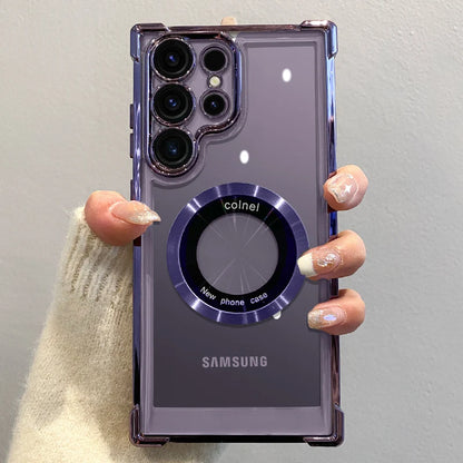 Plating Magnetic Wireless Charge Case For Samsung S26 S25 Ultra S24 S23 FE S22 Note 20 Clear Shockproof Camera Protection Cover