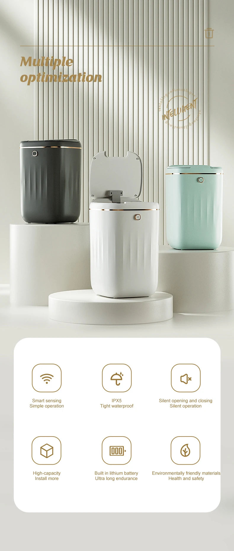 Smart Automatic Sensor Trash Can - 20L UV Induction Bathroom Wastebasket
