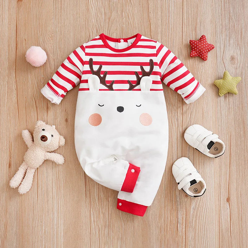 Baby Romper Cotton - Newborn Unisex Velvet Santa Elk Long Sleeve 0-18 Months