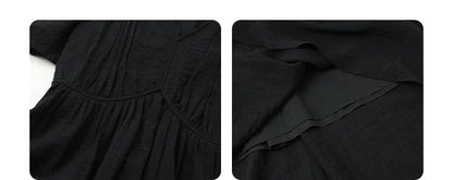 Vintage V-Neck Dress – Women Summer Fashion | White Puff Sleeve, Loose Ankle-Length