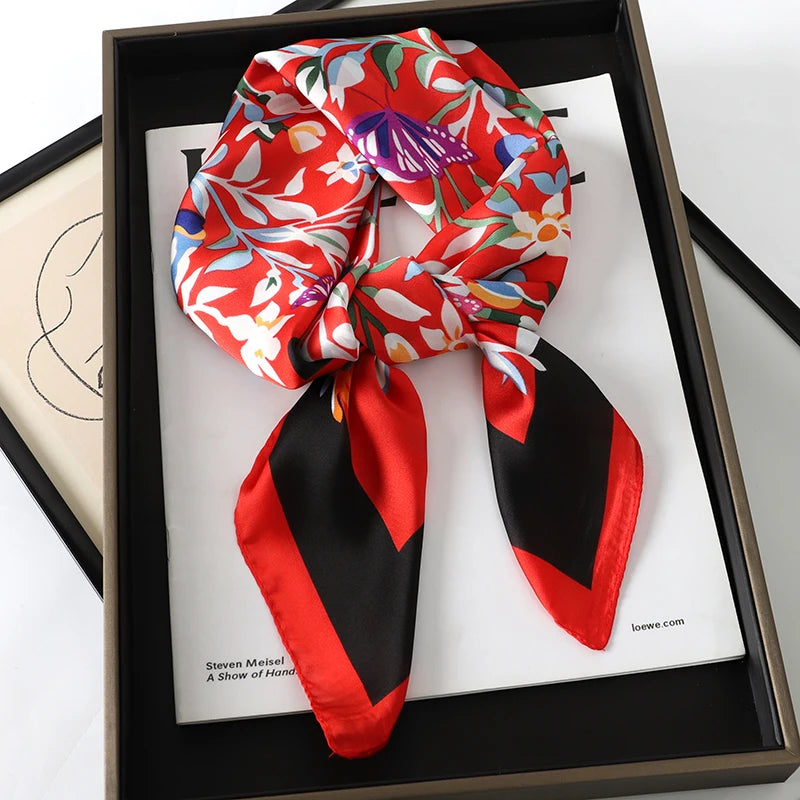 Luxury Silk Cat Print Scarf - Womens Neck Hair Tie Bandana Foulard 70cm