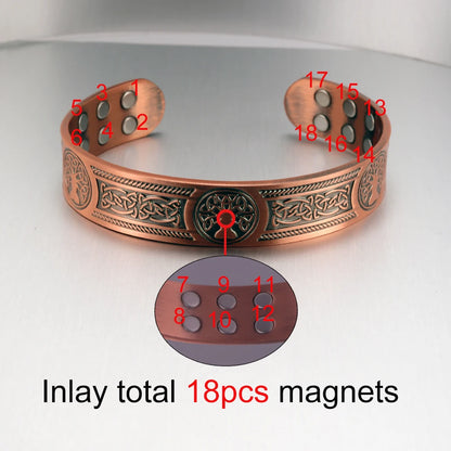 Vinterly Pure Copper Bracelets Vintage Viking Yggdrasil 15mm Adjustable Cuff Bangles Health Energy High Magnet Jewelry Resizable