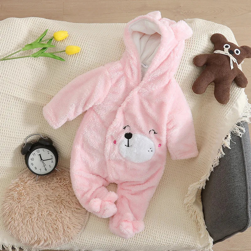 Baby Winter Clothes - Plush Baby Romper With Cute Cartoon Animal Prints For 0-2 Years