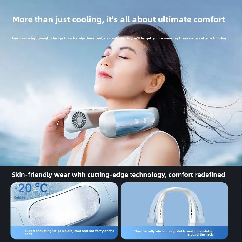 Sports Neck Hanging Cooling Small Fan Portable Neck Hanging Digital Display Strong Wind Silent Bladeless Charging Small Fan
