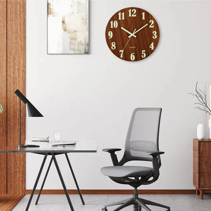 Luminous 12 Inch Silent Wall Clock - Nordic Wood Design with Night Light