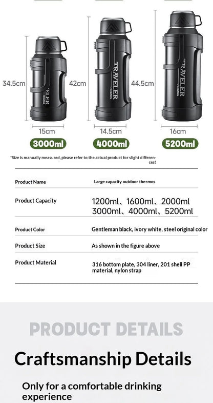 Large Capacity 1L Vacuum Water Bottle Double Wall Insulated 316 Stainless Steel with Handle Leak Proof for Car Office