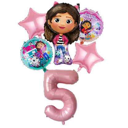 Gabby Dollhouse Balloons Set - 6pcs Cartoon Birthday Party Decorations