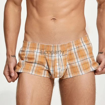 2024 New Men's Plaid Boxer Shorts Cotton Home Comfort Checkered Fit Trunks Short Loungewear Sleepwear Underwear Boxers For Man