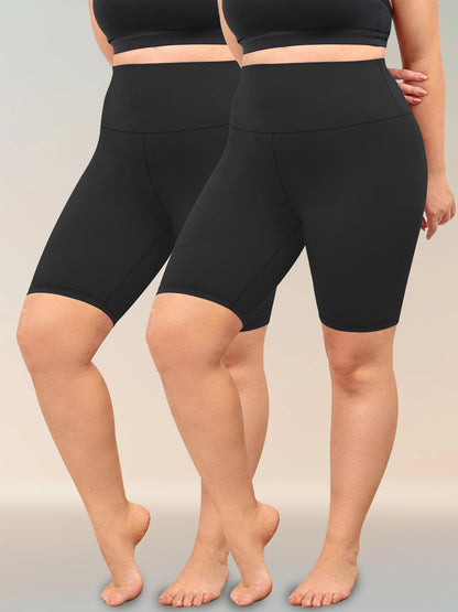 2 Pack Plus Size Biker Shorts for Women High Waisted Super Soft Workout Yoga Athletic Shorts Running