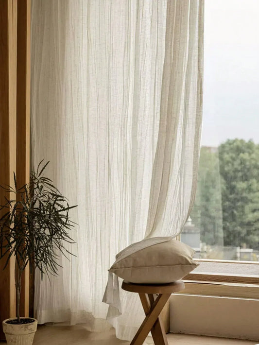 Linen Semi Shading Curtains – Japanese Style Thickened Linen Panels for Bedroom & Living Room