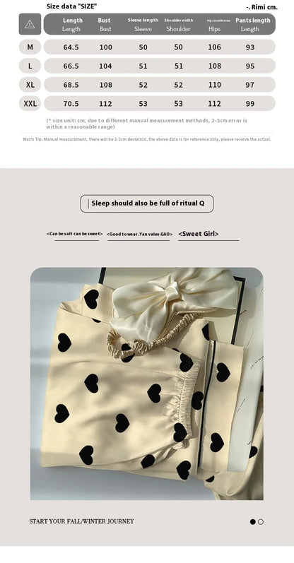 Women's Spring and Summer Light Luxury High Value Love Love Ice Silk Cool Feeling Pajamas Female Long-Sleeved Two-Piece Homewear
