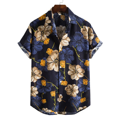 Men's Retro 90s Printed Shirts Hawaiian Short Sleeved Button Up Shirt Tropical Vacation Beach Shirt Men's Casual Loose Tops