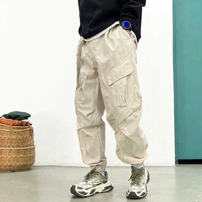 Korean Techwear Cargo Pants Men Spring Summer Quick Dry Lightweight Streetwear Casual Loose Fit Tapered Joggers Hip Hop Trendy