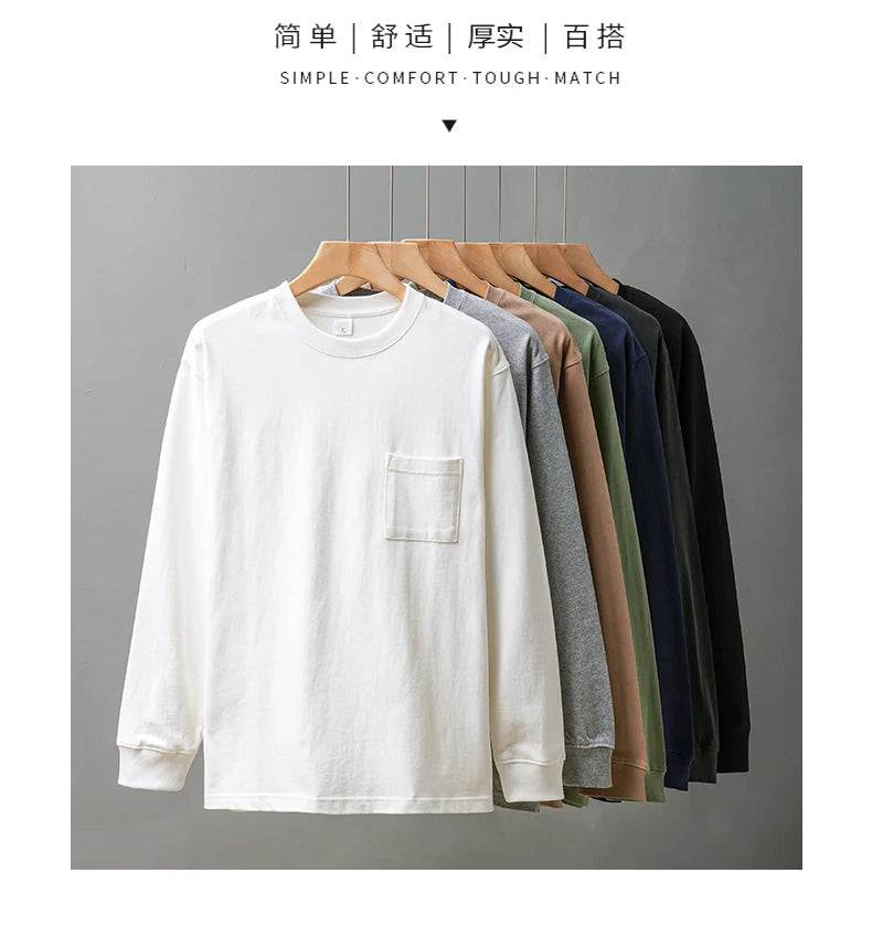 Men's Long Sleeve T Shirt - DUKEEN Heavyweight Cotton Crew Neck Casual Tee