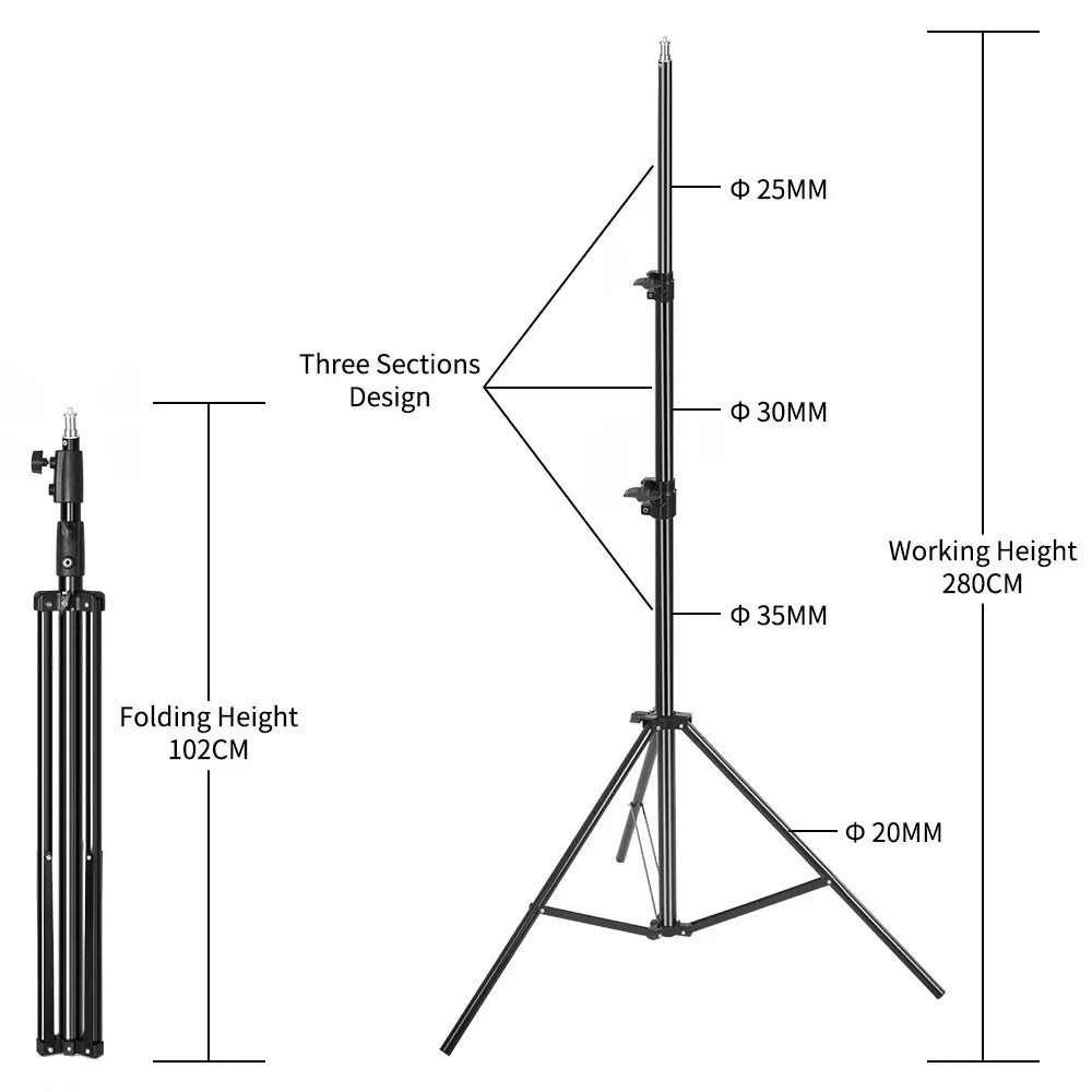 Stainless Steel Tripod 2.8m Heavy Duty Light Stand With 1/4, 3/8 Conversion Head for Studio Softbox Photographic Equipment
