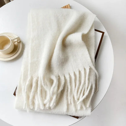Wool Blend Scarf - Winter Thermal Scarf Women & Men | Soft Mohair Shawl, Keep Warm Muffler