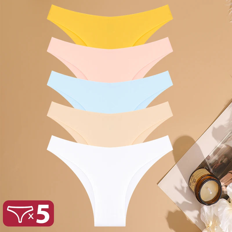 FINETOO 5Pcs/Set Ice Silk Seamless Underwear Low Waisted Brazilian Pants Breathable High Elasticity Lingerie Intimates Panties