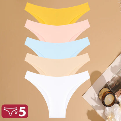 FINETOO 5Pcs/Set Ice Silk Seamless Underwear Low Waisted Brazilian Pants Breathable High Elasticity Lingerie Intimates Panties