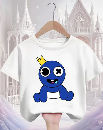 Rainbow friend cartoon pattern boy and girl summer cute round neck fashionable casual short sleeved top