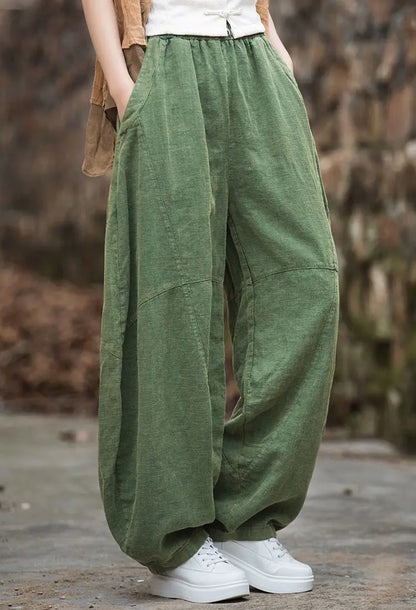 Elegant Women's Cotton Linen Baggy Cargo y2k Pants Vintage Elastic Waist Trousers Loose Casual Long Wide Leg Oversize Clothes