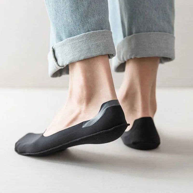 5pairs Men's Cotton Socks Summer Breathable Ultra-thin No Show Ice Silk Sock Silicone Non-slip Bottom Absorb Sweat Men Boat Sock