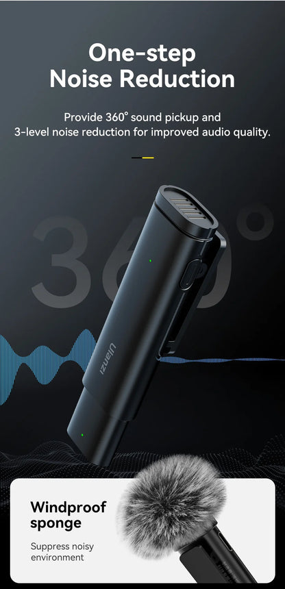 Ulanzi VM-10 Wireless Clip-on Microphone 3-Level Noise Reduction Mic With Lightning Connector For iPhone Vlog Live Streaming