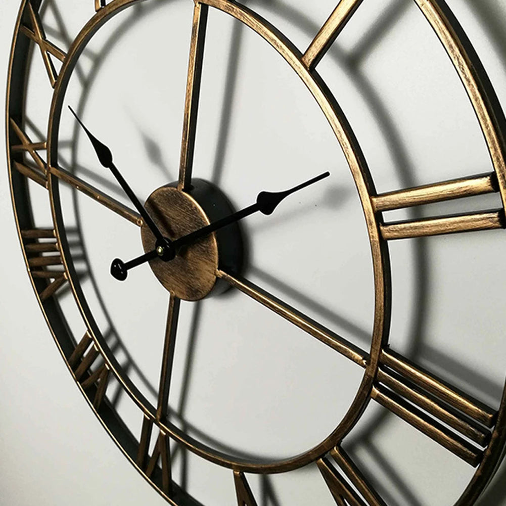Modern 3D Large Wall Clock - Retro Roman Numerals Silent Metal Decoration