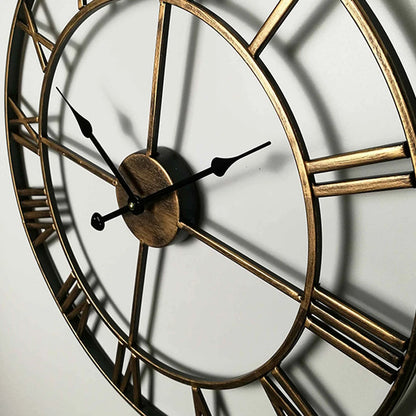 Modern 3D Large Wall Clock - Retro Roman Numerals Silent Metal Decoration