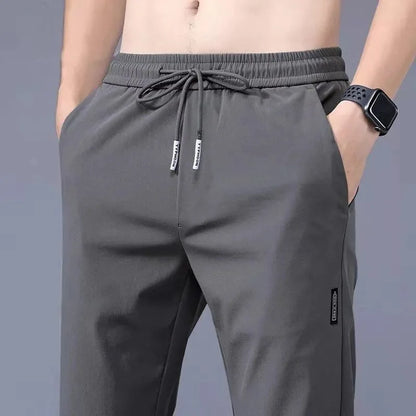 Ice Silk Male Pants 2026 Summer New Black Gray Thin Business Casual Pants Outdoor Elastic Breathable Straight Leg Sweatpants