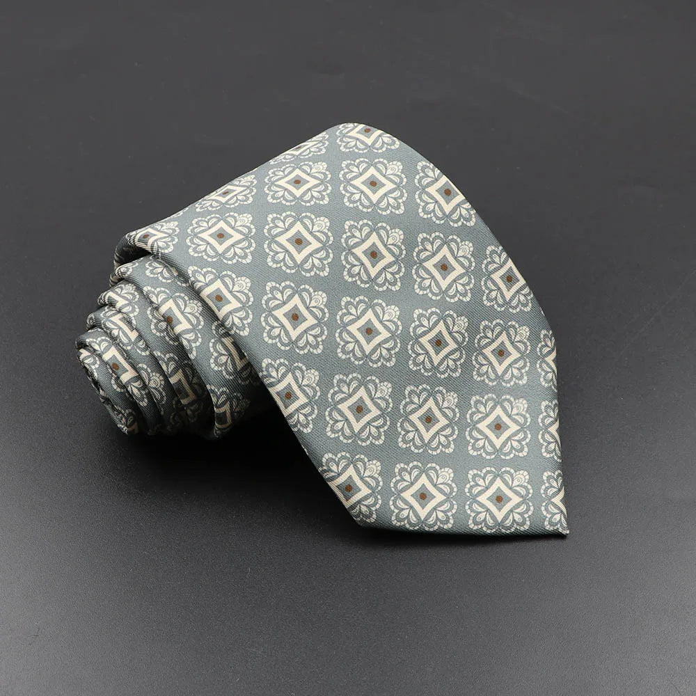 Mens Silk Tie - 75cm Soft Novelty Necktie in Blue Green Orange Floral Pattern