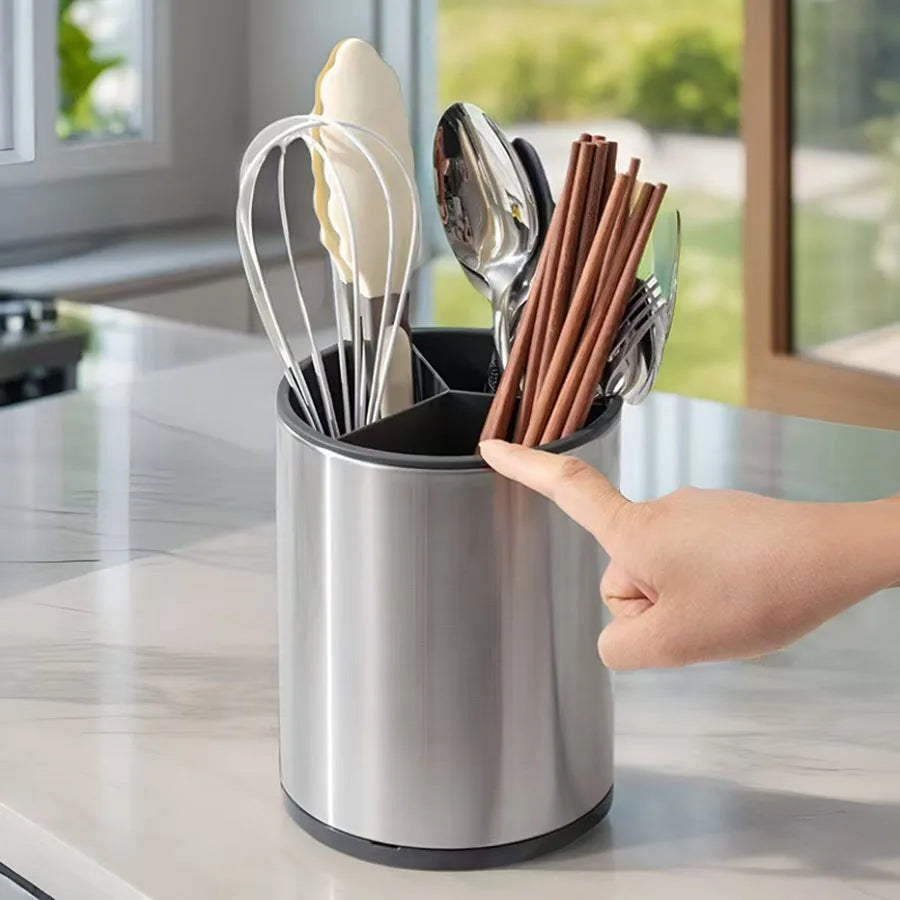 Stainless Steel Cutlery Holder - Compact Kitchen Utensil Organizer & Drainer Rack