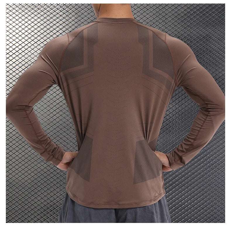 Men Compression Shirt - Long Sleeve Running Gym Top With Moisture Wicking Fabric