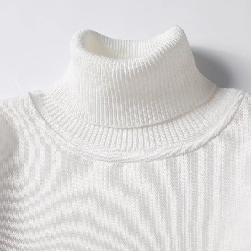 Sweatwear Mens Anti-pilling High Quality Knitted Turtleneck Sweater Slim Fit Long Sleeve Pullover Solid Color Trend Men Clothing