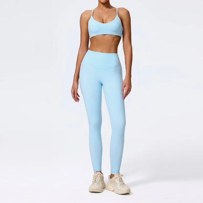 Women Sports Set – Summer Two Piece Gym Outfit With High Waist Leggings & Sleeveless Top